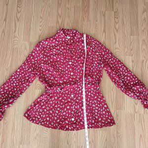 Jessica Lauren Red Vintage with Feathers Button down blouse